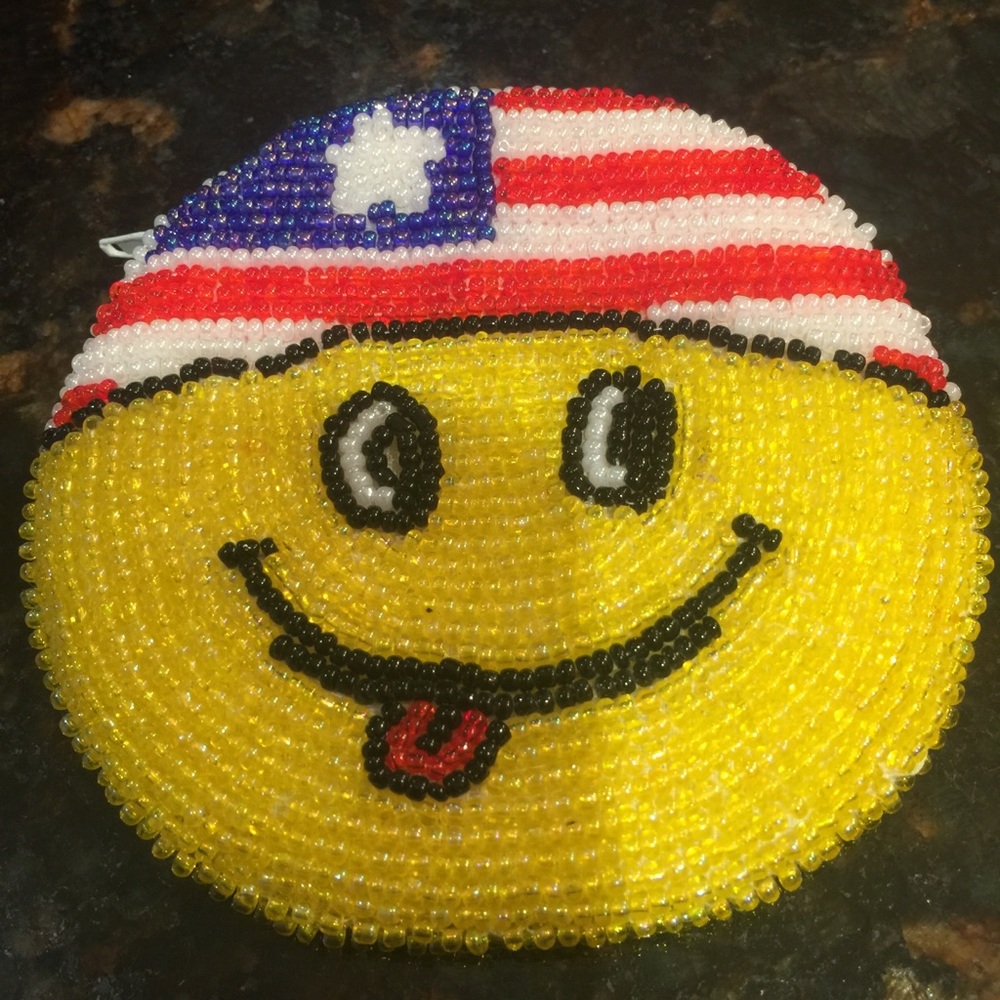 Smiley Beaded Zippered Change Purse